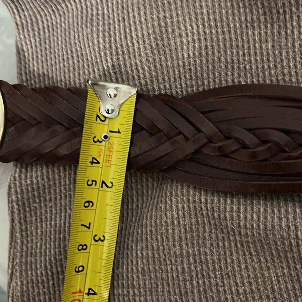 Brighton • large buckle woven leather belt. One Size